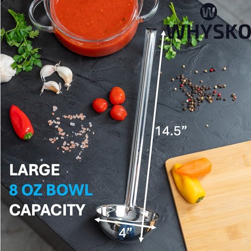 Whysko Soup Ladle Stainless Steel, 8 oz Metal Ladle Spoon, Rustproof Heat Resistant Materials for Cooking and Serving Soups and Sauces, Commercial Grade for Restaurants Catering and Kitchen Essentials - size: 8 Ounce