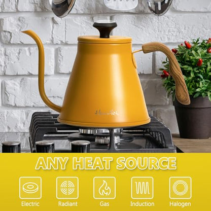 Harriet Gooseneck Kettle with Thermometer for Pour Over Coffee and Tea, 37 fl oz, Stainless Steel, Durable 3-Layer Base, Ideal Spout for Precision Pouring, Compatible with all Stove Tops, Yellow - color: Yellow