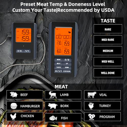Remote Meat Thermometer Wireless, Vauno Wireless Meat Thermometer for Grilling and Smoking with Dual Meat Probe, Kitchen Timer, Digital Cooking Food Thermometer for Smoker BBQ Oven Outside Grill - style: 2 Probes