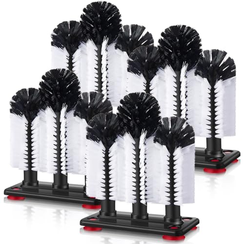 Havawish 4 Pack Water Bottle Cleaning Brush with Suction Base, 3 Head Bristle Bar Glass Washer for Sink, Washer Brush Cleaner for Bar Beer Cup, Wine Glass, Long Leg Cup Kitchen Tools