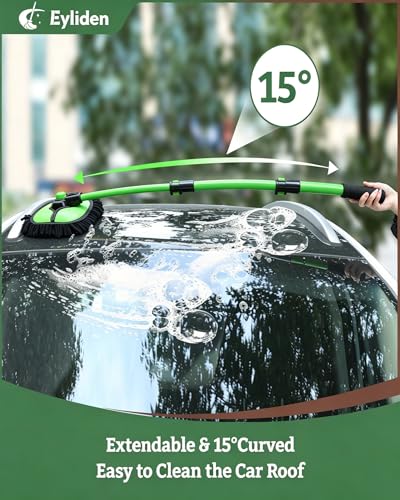 Eyliden Car Wash Brush Mop with Long Handle for Car Truck RV, Green | 90° Swivel Head with 45° Angle Lock, 2 Scratch-Free Microfiber Heads, Car Detailing Kit, 41.9" Adjustable Handle - color: Green & Black