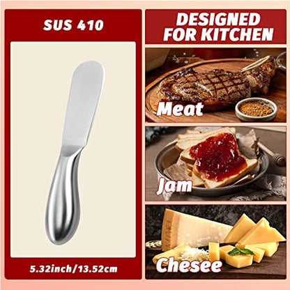 Butter Knives 4 Pieces Stainless Steel Cheese Butter Spreader Knife Set for Cold Butter, Cream Cheese, Jam, Pastry, Charcuterie, Multipurpose Kitchen Gadgets - color: Silver04