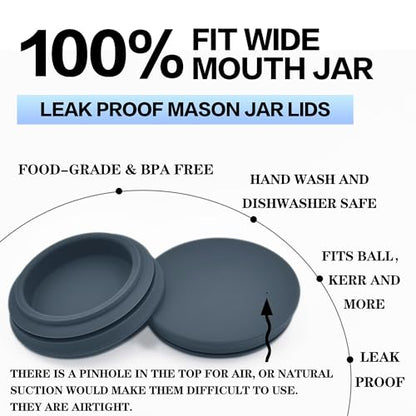 Wide Mouth Mason Jar Lids - Large Mouth Canning Lids Fit for All Wide Mouth Mason Jars,Food Grade Silicone Mason Jar Caps,Dishwasher Safe,Leak Proof Reusable Lids,5 Pack - color: Grey-5 Pack