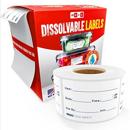 MESS Dissolvable Food Labels for Containers 1x3/2x3 500 Blank Kitchen Labels - Food Storage Labels - Removable Freezer Labels - Dissolvable Labels for Food Containers