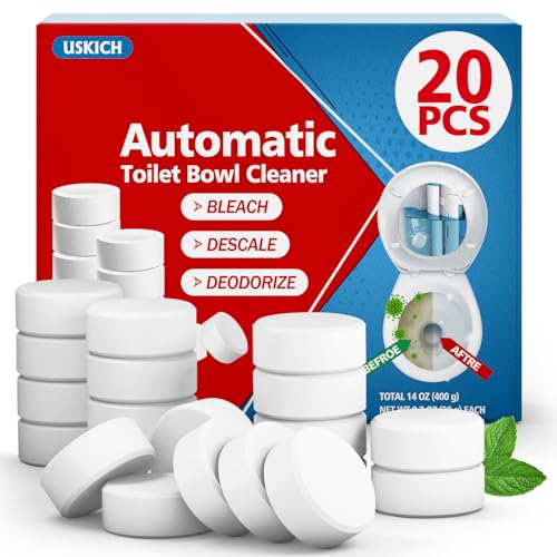 USKICH 20 Pack Toilet Bowl Cleaner Tablets,White Automatic Toilet Tank Cleaners, Long-Lasting Household Toilet Cleaners,Toilet flush Cleaning & Deodorizer - size: 1 Count (Pack of 20)