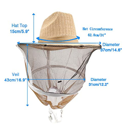 Beekeeping Veil Hat with Veil and Elastic Shoulder Strap | Ultra-tight sting-proof mesh,Adjustable head & chin straps,360° stiff sun brim,Stable structure for apiary & garden work