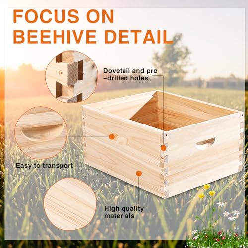 CroBlissful 2 Pcs 10 Frame Bee Hive Box Including Medium Super Beehive Box and Deep Brood Wooden Frames Bee Hives Starter Kit for Beginners Beekeepers (Unassembled)
