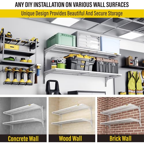 Aecxm 1pack×2 Tier 1.3x4ft Garage Shelving Wall Mounted, 260lbs Load Capacity，15.6x48inch per Shelf Height Cassette Adjustable Floating Shelves(White) - color: White, size: 2pack-1.3x4ft