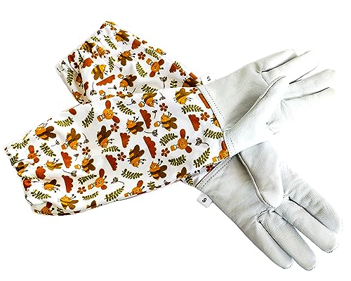 Kids Goatskin Leather Gloves for children Hand- Arm protection With Honey Bee Printed Long Sleeve (Small) - size: Small