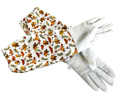 Kids Goatskin Leather Gloves for children Hand- Arm protection With Honey Bee Printed Long Sleeve (Small) - size: Small