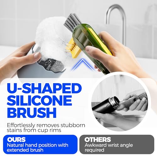 6 Pack Holikme 4 in 1 Cup Lid Cleaning Brush Set with 3 Straws, Multifunctional Bottle Brush, Silicone Cup Lid Gap Cleaner, Bristle Crevice Cleaning Brush, Olive - color: Olive