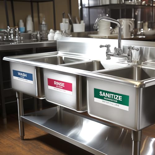 5 Pack Wash Rinse Sanitize Sink Labels, Waterproof Sticker Signs, 3 Compartment Sink Labels - Restaurant Supplies, Food Truck Supplies, Dishwashing Sign Wash Station - color: 5 Pack
