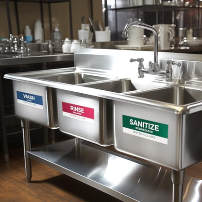 5 Pack Wash Rinse Sanitize Sink Labels, Waterproof Sticker Signs, 3 Compartment Sink Labels - Restaurant Supplies, Food Truck Supplies, Dishwashing Sign Wash Station - color: 5 Pack