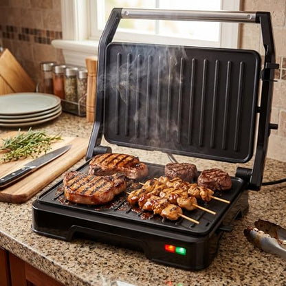 KEINVE Panini Press Grill & Sandwich Maker - 2-Slice, 180° Adjustable Hinge, 900Watt Electric Grill Non-Stick Cast Aluminum Plates for Panini, Steak, Bread & More, Easy to Clean, Perfect for Kitchen - size: 2 Slice