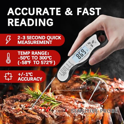Meat Thermometer Digital，IP67 Waterproof Cooking Thermometer with Backlight, Calibration & Hold Function，Food Thermometer for Cooking,Outdoor Grilling，Suitable as Stocking Stuffers for Men (White-2) - color: White-2
