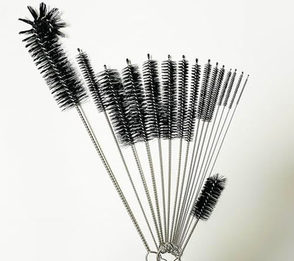 16 Pieces Bottle Brush Set, Nylon Bottle Brush with Flexible Stainless Steel Handle, Small and Long Handle Brush for Washing Narrow Neck Bottle, Straw, Pipes, Cup, Tube, Sink (Black) - color: Black