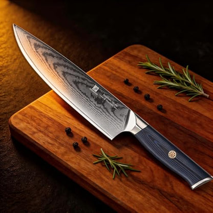 Chef Knife,8inch Damascus knife,67-Layer High Carbon Stainless Steel Kitchen Knife,Professiona Sharp Cutting Knives with Ergonomic G10 Blue Black Handle,Gift Box for Home and Kitchen Birthday Gift - style: 13C pro Chef Knife(Blue Black)