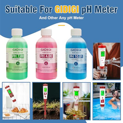 pH Meter Food Digital Electronic pH Tester for Fermentation 3 * 50ml pH Buffer Calibration Solution Kits Hot Sauce Food Tester Probe for Cheese Sourdough pH Temperature pH Test Strips for Acidity