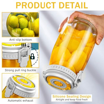 2 Pack Fermentation Jar with Automatic Venting & Date Marker - 2L Airtight Glass Storage Jar for Pickles, Kimchi, Jams, Dry Goods, Leak-Proof Food Container (0.53 US Gal / 67.6 US fl oz)
