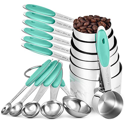 Measuring Cups and Spoons Set: U-Taste 18/8 Stainless Steel 12 Pieces Metal Stacking Kitchen Baking Cooking Food Measure Set 7 Cups 5 Spoons with Strengthened Weld Joints (Aqua Sky) - color: Aqua Sky