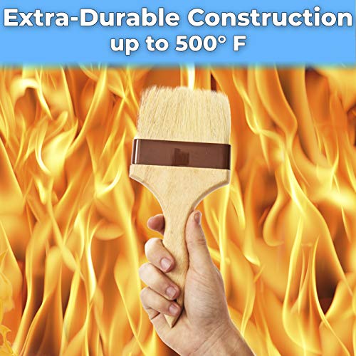 Durable, Real Wood 4 Inch Boar Bristle Pastry Brush. Grill and Kitchen Flat Brushes for Basting Meat, Spreading Butter, Eggs, BBQ Sauce or Marinades. Chef Quality Cooking, Baking or Grilling Tools - size: Medium