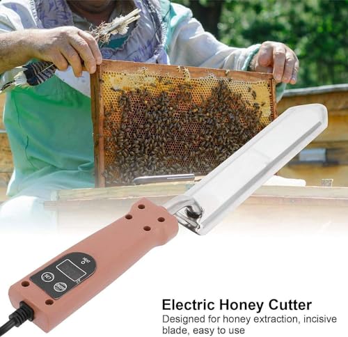 Electric Honey Knife with Uncapping Scratcher Fork, Stainless Steel Honey Cutter, Honey Extractor, Beekeeping Scraper Tool with Wood Handle, Beekeeping Equipment Tools