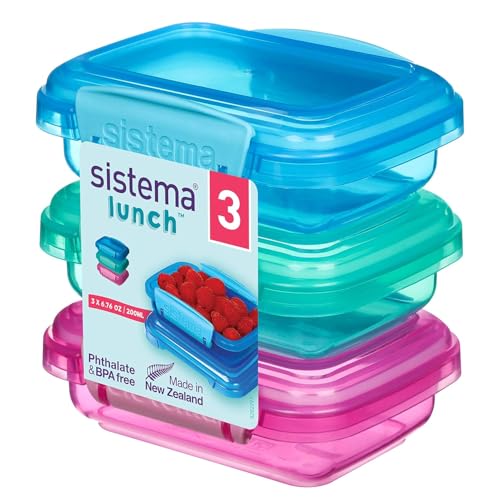 Sistema Lunch Collection Food Storage Containers, 6.7 oz./0.2 L, Pink/Green/Blue, 3 Count - size: 6.7oz