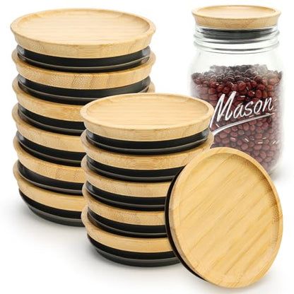 12 Pcs Bamboo Regular Mouth Jar Lids & Wide Mouth Lids for Mason Jars Tops Wooden Large Mouth Lid for Glass Cups Reusable Silicone Can Lid Cover Decorative Wood Canning Lid Supplies Accessories - size: 6PCS-Regular + 6PCS-Wide
