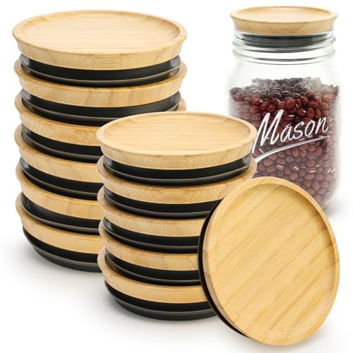 12 Pcs Bamboo Regular Mouth Jar Lids & Wide Mouth Lids for Mason Jars Tops Wooden Large Mouth Lid for Glass Cups Reusable Silicone Can Lid Cover Decorative Wood Canning Lid Supplies Accessories - size: 6PCS-Regular + 6PCS-Wide