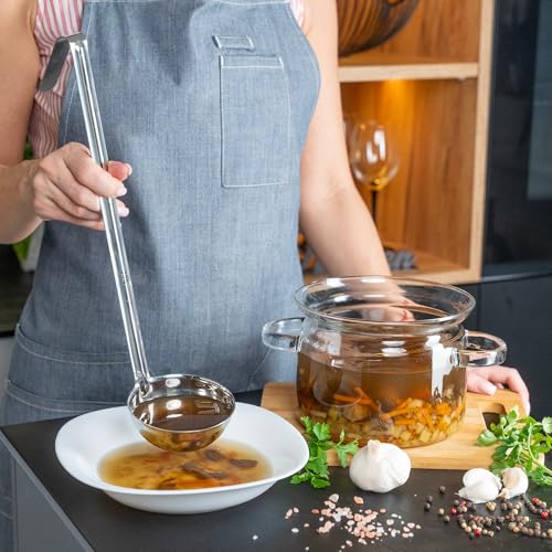 3-Pack Stainless Steel Soup Ladles, 4 oz Heat Resistant Serving Spoons | Whysko Metal Ladles for Cooking and Serving Soups & Sauces, Commercial Grade for Restaurants & Catering, Dishwasher Safe - size: 6 Ounce (3-Pack)