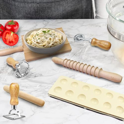 Pasta Making Tools Set, Pasta Making kit Includes 12 Pcs Pasta Making Tools Pasta Making Accessories Wooden Pasta Roller