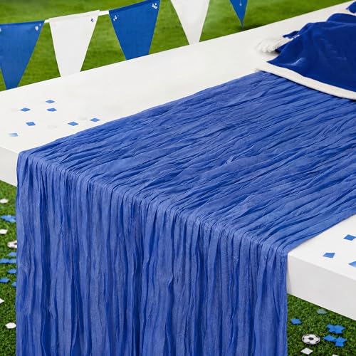 Blue Cheesecloth Table Runner 120 Inch 10FT Cheese Cloth Runners 1 Pack for Football Theme, Baby Shower, Coastal Style, Retro Decorations, Farmhouse - color: Blue