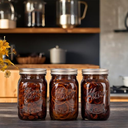 WELLIFE Amber Mason Jars, 6 Pack wide mouth mason jars for Pickling, Canning, Fermenting and Food Storage, Microwave Safe