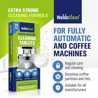 WoldoClean Cleaning Tablets for Fully Automatic Coffee Machines 10x 2g - Compatible with Breville, DeLonghi, Jura, Philips, Miele & Gaggia - size: 10 Count (Pack of 1)