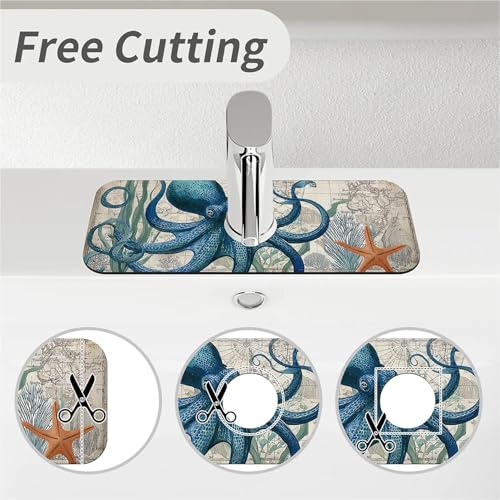 Kitchen Sink Splash Guard，Blue-octopus Faucet Mat Sink Gadgets-Super Absorbent Fast Drying Mat Drip Catcher for Kitchen, Bathroom,Sink Mat, Dish Drying Mat, Bathroom(15" X 5.5" ) - color: Blue-octopus