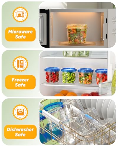BiuLeon 6 Pack-24 oz Freezer Storage Containers, Plastic Food Storage Containers with Twist Top Lids, BPA Free and Reusable Soup Containers with Lids, Leakproof/Microwave/Dishwasher Safe - color: 6Pack-24oz