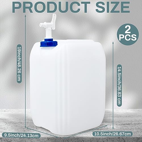 Kigley 2 Pieces 5 Gallon Carboy with Spigot, 10 Gallons Total, Plastic Water Tanks Container Vented HDPE Water Jug Dispenser Translucent Bucket