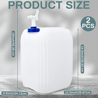 Kigley 2 Pieces 5 Gallon Carboy with Spigot, 10 Gallons Total, Plastic Water Tanks Container Vented HDPE Water Jug Dispenser Translucent Bucket