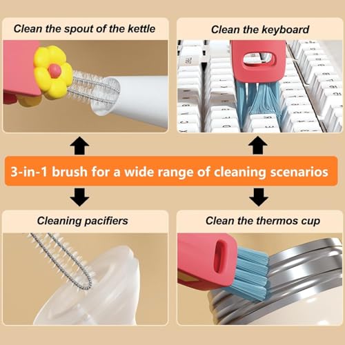 3Pcs 3 in 1 Multifunctional Cleaning Brush-Deep Clean Bottle Necks,Straws&Cup Lids. 3 in 1 Cup Lid Cleaning Brush,Portable Cup Lid Cleaner for Bottle Gap Tight Space Cup,Ideal for Home&Office&Travel