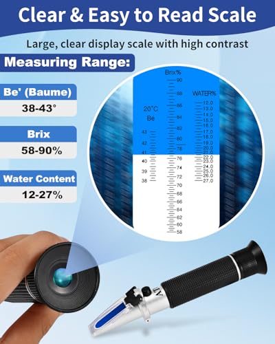 CIMALAB Stainless Steel Honey Strainer, Double Sieve Honey Filter, Honey Filters for 5 Gallon Bucket & CIMALAB Honey Refractometer for Moisture, Brix and Baume, Brix Meter Refractometer with ATC