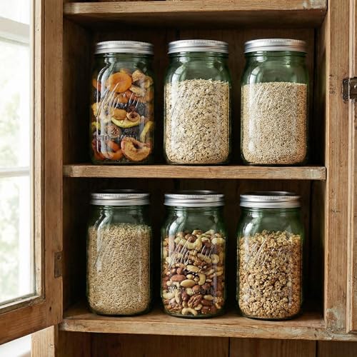Rubtlamp Green Mason jar 32 oz, 12 Pack Glass Jars - Wide Mouth Mason Jars with Airtight Lids for Pickling, Fermenting, Food Storage&DIY Crafts, Microwave & Dishwasher Safe - color: Green
