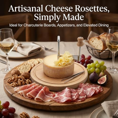 Girolle Cheese Flower Maker Sharp Stainless Steel Cutting Wheel Solid Wood Base Manual Cheese Shaver for Home Kitchen Food Prep