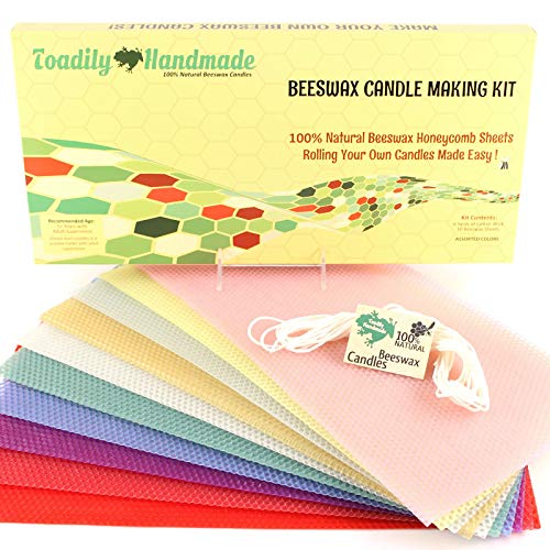 Beeswax Candle Making Kit with 10 Full Size (16" x 8") Honeycomb Beeswax Sheets in Assorted Colors and 18 Feet of Cotton Wick - Candle Making Supplies for DIY Craft Kit Made in USA - color: Multi Color