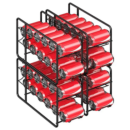 MOOACE 4 Pack Can Dispenser Rack, Stackable Soda Can Organizer Holder for Canned Food Storage Kitchen Cabinet Pantry Countertop, Black - color: Black
