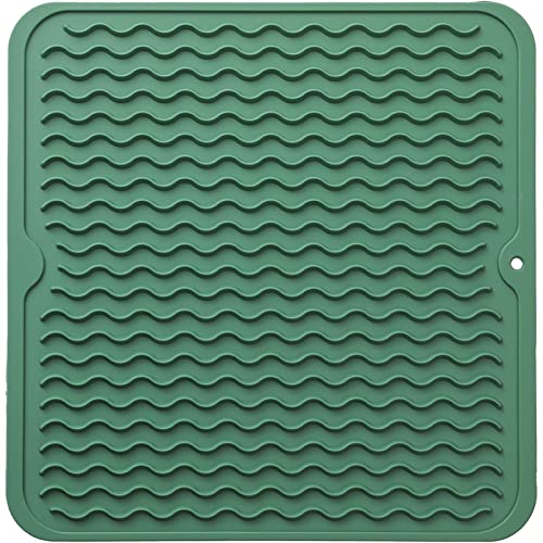 MicoYang Silicone Dish Drying Mat for Multiple Usage,Easy clean,Eco-friendly,Heat-resistant Silicone Mat for Kitchen Counter or Sink,Refrigerator or Drawer liner Green M 12 inches x 12 inches - color: Green, size: 12"L x 12"W