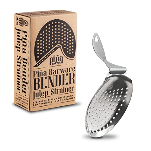 Piña Barware's The Bender - Stainless Steel Commercial Bent Handle Julep Style Cocktail Bar Strainer, Brushed Finish - color: Brushed Finish, 1 Strainer