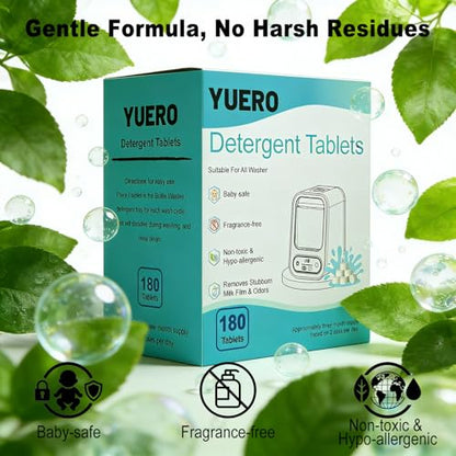 Professional Deep Cleaning Detergent Tablets for All Baby Bottle Washers, Washer Tablets for Bottle Washer and Sterilizer and Dryer, Easy to Use (180Pcs)
