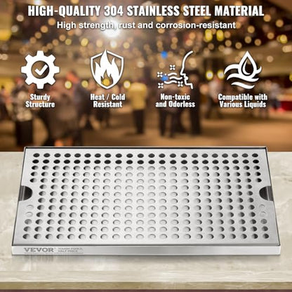 VEVOR Beer Drip Tray, 304 Stainless Steel Kegerator Drip Trays with 4 Non-Slip Rubber Pads and Detachable Cover, Heat/Cold Resistant Beer Tower Drip Pan for Bar Restaurant Coffee Shop Home - style: Beer Drip Tray