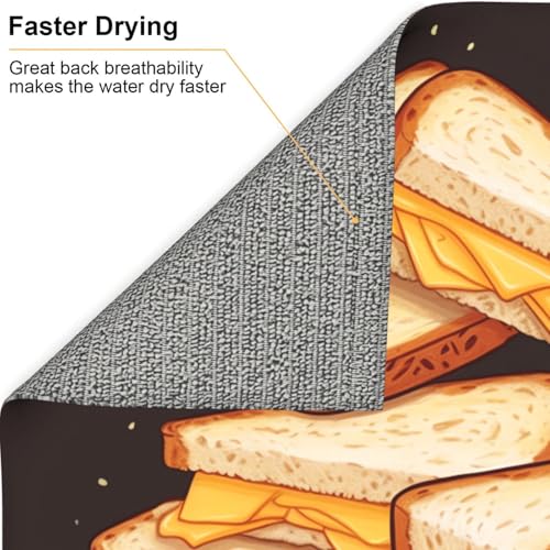 Cheese Sandwiches Dish Drying Mat for Kitchen Counter Absorbent Microfiber Dish Drying Pad 18x16 Inch Large Dishes Drainer Mats for Kitchen Countertops Sinks Draining Racks