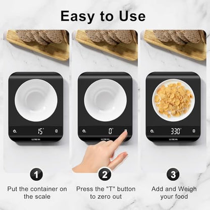 Ultrean Food Scale, Digital Kitchen Scale with LED Display, Weight Grams and Ounces for Baking Cooking, 6 Units with Tare Function, 11lb (Batteries Included) - color: Carbon Black